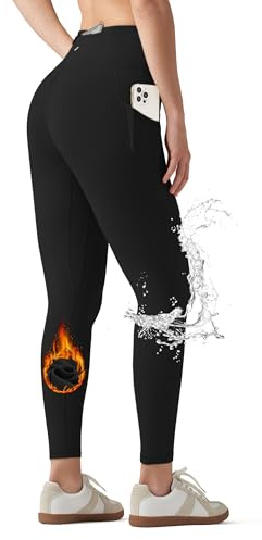Willit Women's Fleece Lined Leggings Water Resistant Winter Pants Thermal High Waisted Yoga Hiking Running Tights Pockets Black XXL