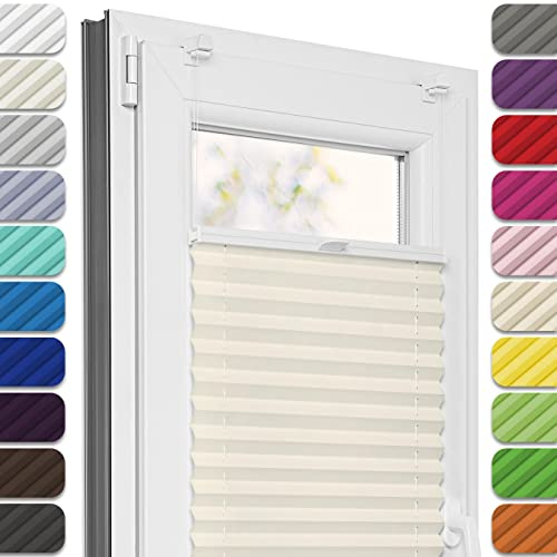 Estika Plissee ohne Bohren, Premium Klemmfix - 100cm Breite x 120cm Höhe - Elfenbein - Metal Plisseehalter ohne Bohren, Modern Sichtschutz für Fenster, Jalousien Fenster für innen
