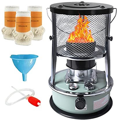 fikujap Tragbar Petroleumofen für Innenräume Ohne Strom, 2600 W Mobile Petroleumheizung mit Loschautomatik, 4,5L Petroleum Heizung mit 3 Ersatzdochten für Innen Outdoor Camping Zeltheizung,Grün