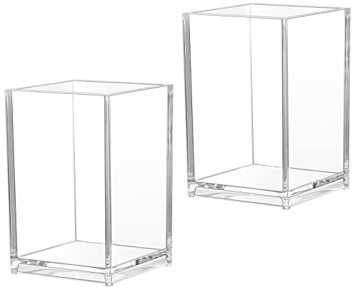 2 Stück Acryl Stiftehalter, Bleistifthalter Schreibtisch Durchsichtig Stiftebecher Make-Up Pinselhalter Organizer Stifthalter für Büro Schule Zuhause (10 x 6,5 x 6,3 cm)