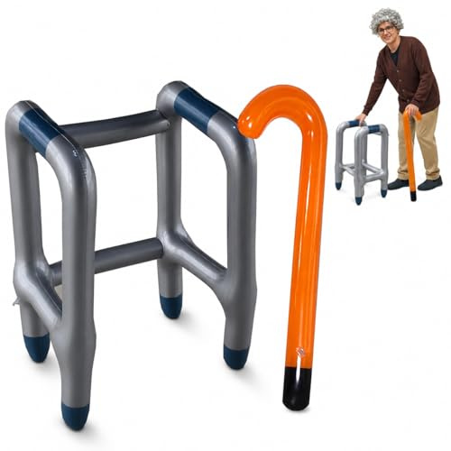Aufblasbare Gehhilfe + Aufblasbarer Spazierstock/Gehstock - das perfekte Set für Ihr Kostüm als Oma oder Opa zum Karneval/zum Karneval oder Geburtstag