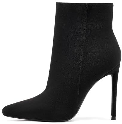 GENSHUO Ankle Boots Pointed Toe Booties for women Stiletto High Heels Short Boots Faux Suede Black Size 8