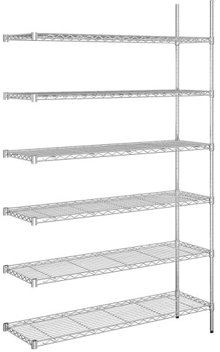 kaiserkraft | Stahldraht-Gitterregal | verchromt | Fachlast 100 kg | BxT 1220 x 460 mm | Anbauregal | Höhe 2180 mm | 6 Fachböden
