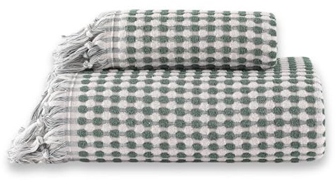 BOHORIA® Premium Handtuch Set Samui 1x Badehandtuch (70x140cm) + 1x Handtuch (50x90cm) aus Baumwolle (50x90cm + 70x140cm, Emerald)