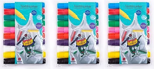 Jamasia 999202-2 Textilmarker Sets 3x 10er zum Bemalen von Stoff, 30 Stoffmalstifte im Etui, Textilstifte mit Strichstärke von 2 bis 5 mm, 30 Textilmalstifte in 10 verschiedenen Farben