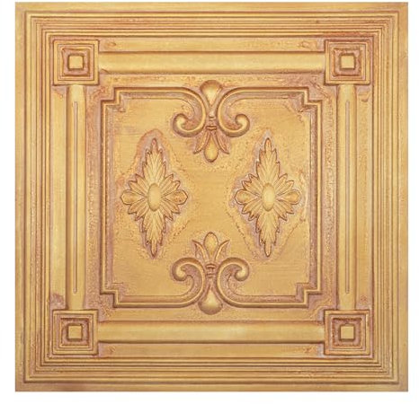 PAINTSDECOR Glue on Ceiling Tiles, Easy to Install PVC Panels, (10-Pack,40 sq.ft) Wall Decor for Bar Cafe Club PL63 Vintage Brown Gold 10Piece