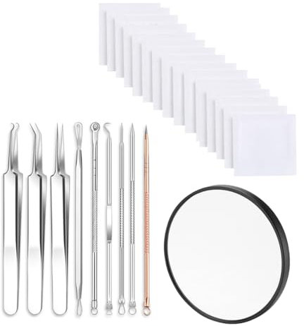 Amindz Mitesser Entferner, pickelentferner,9 Stück Akne Squeezing Tool Blackhead Tweezers Professionelle Akne Squeezer Akne-Entferner Edelstahl Mitesser-Entferner für alle Hauttypen