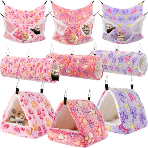 Abbylike 9 Stück Ratten-Hängematte, Meerschweinchen, Frettchen, Hängematten, kleines Haustier, Tunnel, Gleiter, Spielzeug, Meerschweinchen, Frettchen, Versteck, Bett, Käfigzubehör für Hamster (lila,
