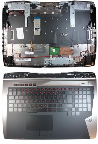 Power4Laptops Tysk med topcase och pekplatta svart ersättning laptop tangentbord kompatibel med Asus G701VI-XB78K