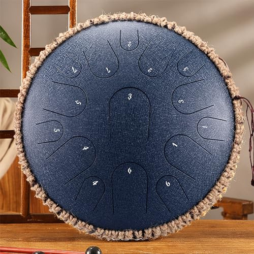 Stahlzungentrommel, 14-Zoll-Handpan-Trommelinstrument Mit 15 Skalensätzen Und 7 Sequenzsätzen, 2 Stimmung Und D-Dur, Ätherisch Rein Und Melodiös, Verbessertes Gefühl, Für Meditation,Entspannung