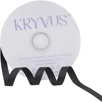 Kryvus Grosgrain Ribbon, Black Ribbon 10mm x Continuous 45 Metres, Black Grosgrain Ribbons Perfect for Gift Wrapping, Crafts, Sewing, Wedding Decor, DIY Hair Accessories and More