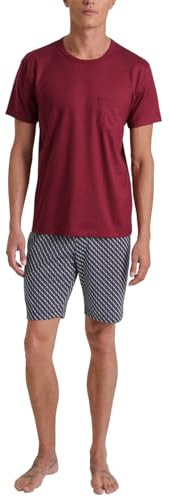 CALIDA Relax Imprint, kort herrpyjamas, tillverkade av 100% bomull, byxor med tygtäckt elastisk linning, Mars röd, 52-54