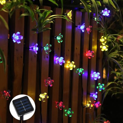 Solar-Blumen-Lichterkette für den Außenbereich, 100 LEDs, 12 m, mehrfarbige Lichterkette mit 8 Beleuchtungsmodi, solarbetriebene LED-Lichter für Terrasse, Garten, Party, Hochzeit bunt One size