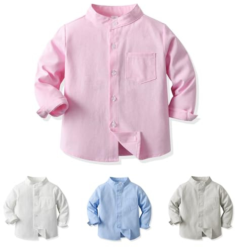 Yanmucy Chemise à Manches Longues pour Bébé Garçon Chemise à Boutons en Coton à col Montant pour Enfants Petits Garçons 2-8 Ans (FR/ES, Âge, 7 Ans, 8 Ans, Taille Normale, Rose)