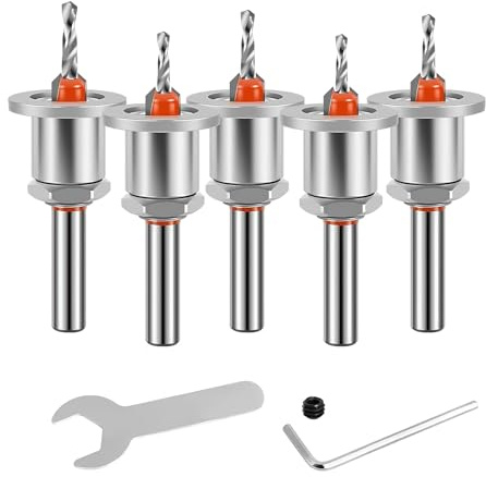 Yuentoen 5 Stücke Senkbohrer Holz Set, 8 mm Bohrsenker mit Tiefenanschlag, Bohrer mit Senker, Kegelsenker-Bohrer-Set, Holzbohrer mit Senker für Holzbearbeitung, Kunststoff, Bohren ﻿