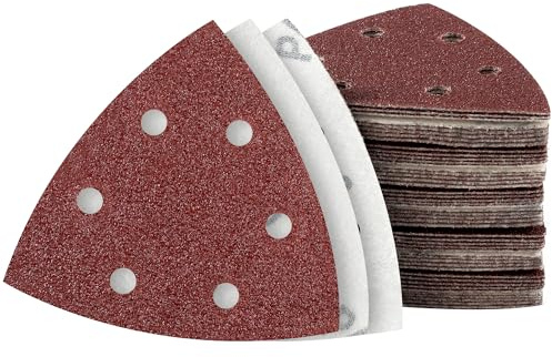MIDO Professional Abrasive Lot de 50 patins abrasifs triangulaires 93 mm Grain 40 6 trous Papier abrasif Crochet et boucle