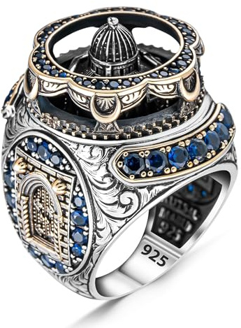 Massiver 925 Sterling Silber Al-Aqsa Moschee Motiv Islamischer Türkis Stein Herrenring Muslimischer religiöser Ring Geschenk für Papa