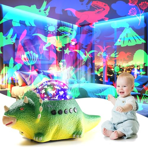 Longzhuo Lampada Proiettore Dinosauro, Luci Notturne Giocattolo per Bambini, Rotazione a 360 gradi + 6 Colori + 12 Rumori Bianchi, Auto-Cammina ed Evita Ostacoli, Regalo Compleanno Natale(verde)