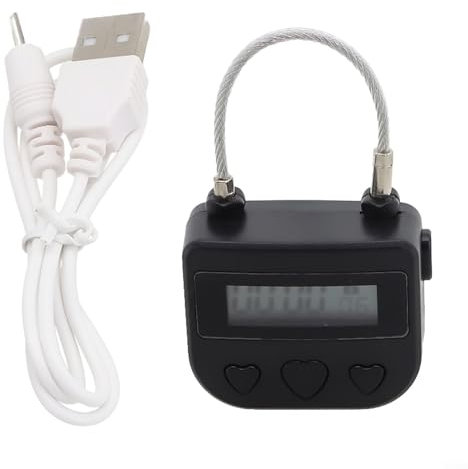 Zilimontt Multi Purpose Time Lock Waterproof USB Rechargeable Switch Padlock Parts,USB Time Lock,Heavy Duty Metal Time Out Padlock(Black)