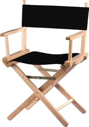 ZStyle Vikbar regissörsstol i trä, 90 cm hög, 54 cm bred, 48 cm djup, svart (naturmaterial - svart duk)