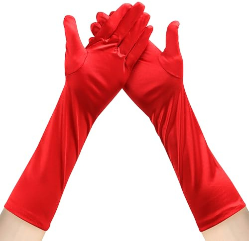 JUNART Lange Satin Handschuhe 15,3 Frauen Unterarm Länge Handschuhe Weiche und Atmungsaktive Handschuhe für Hochzeit Halloween Party Oper 20er Jahre Accessoires