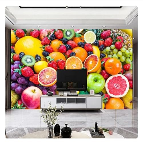 vsdhlsidgl 3D-Tapete, Erdbeere, Orange, Traube, Obst, kreatives Foto-Wandbild, Küche, Schlafzimmer, Heimdekoration, Fresko-Wandtuch, Papel De Parede*250 cm x 175 cm (98,4 x 68,9 Zoll)