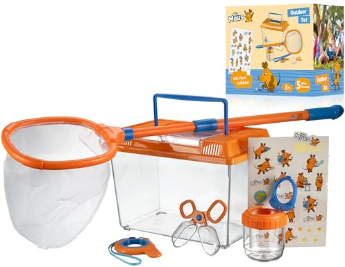 Bresser DieMaus Outdoor Entdecker Set für Kinder mit Terrarium und Kescher | Ab 8 Jahren, Lupendose und Lupe, verstellbarer Kescher, Sammelwerkzeug, Naturbeobachtung, Maus Aufkleber