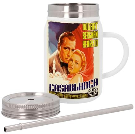Thermobecher aus Edelstahl mit Deckel und Strohhalm – Casablanca Altes italienisches Filmposter Retro Kinoposter Vintage 1 – 500 ml – Thermobecher