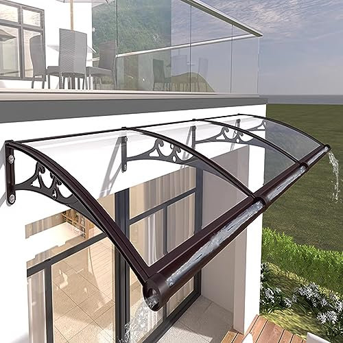 Auvent d'extérieur 61 x 397 cm, support en aluminium noir, housse en polycarbonate, abri de terrasse, protection solaire, matériel inclus