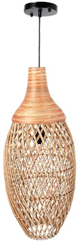 VIVANNO Deckenlampe Rattan - Calante Deckenleuchte Bambus - 25x60 cm | Boho Hängeleuchte für das Wohnzimmer, dekorative Korb Pendelleuchte, hängend mit natürlichem Lampenschirm aus Bambus