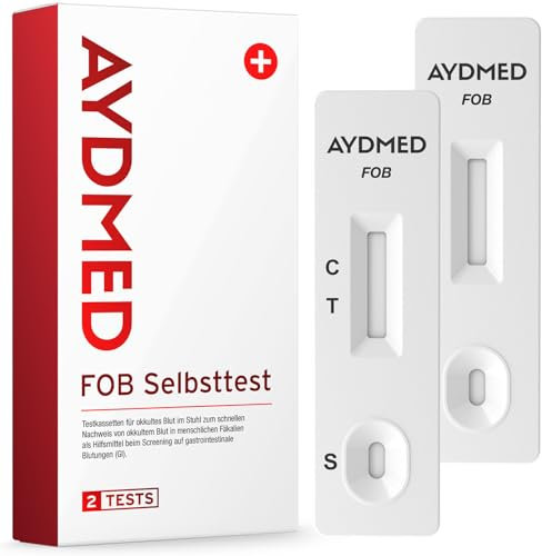 2 x AYDMED Faecal Occult Blood Tests | FOB Test Kit for Home Self-Test Faecal Screening of Gastrointestinal Bleeding | FIT Test for Bowel Cancer | Results in 5 Minutes | 99% Accuracy | CE Certified