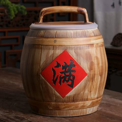 YUGXTH Large Ceramic Jar for Rice, Ceramic Rice Container, Ceramic Rice Bucket with Lid, Rice Storage Container, Grain Storage Food Dispenser, for Flour, Rice, Nuts, Snacks(15kg)