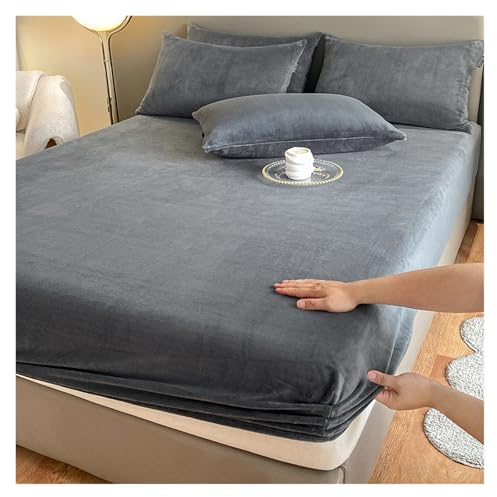 HWJFDC Drap Housse Drap-Housse élastique Chaud et épais en Flanelle de Couleur Unie, Housse de Matelas d'hiver réglable, Linge de lit en Velours, Tailles 90/160/180/200(Dark Grey,80x200x25cm)
