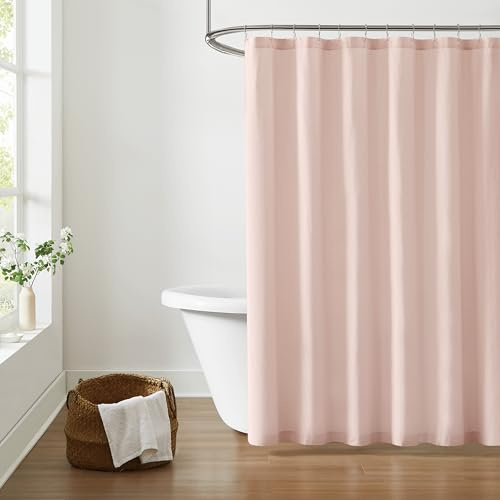 Brooklyn Loom Solid Cotton Percale Blush Shower Curtain, Solid Color Themed, Oeko-TEX Certified Confidence