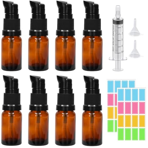 Episkey Lot de 8 bouteilles en verre vides de 10 ml - Marron - Distributeur de lotion ambré - Bouteilles de lotion en verre ambré - Bouteilles de lotion en verre ambré - Avec bouchon de pompe - Pour