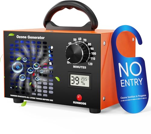 Fitabok Ozone Generator - 60,000 mg/h High Capacity Ozone Machine with 120 Min Timer, Temperature and Humidity LED Display for 300㎡, Odor Eliminator Air Purifier for Car, Home, Pet, Smokers Kitchen