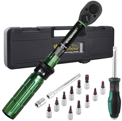 Uharbour Set di Chiavi Dinamometriche 1-15 Nm per Biciclette, Chiave Dinamometrica 1/4 con Bit, Manico a Cacciavite e Barra di Prolunga, Precisione ±3%