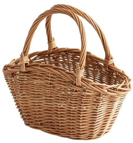 Generico Cestino portaoggetti Intrecciato con Manici, Versatile Cestino per la Spesa, Cestino da Picnic in Vimini per Frutta, Verdura, Pane