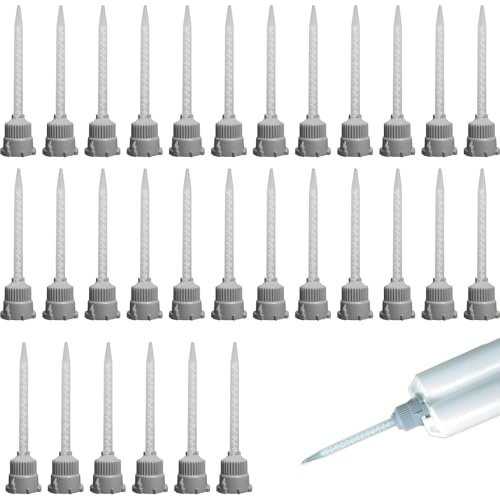 Lot de 30 buses de mélangeur statique, 1:1, 30 pièces - Tube de mélange de colle statique - Buses de mélange en gel de silice - Colle plastique pour pistolet à colle 2K (gris)