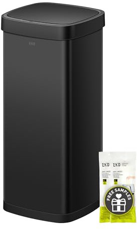 EKO EcoSmart 80L / 21.1 Gallon Motion Sensor Trash Can – Tall, Large Touchless Automatic Kitchen Garbage Bin with Soft-Close Lid for Home or Office, Brushed Stainless Steel, Matte Black