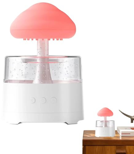 Cloud-shaped Room Humidifier - Mushroom-shaped Rain Diffuser, Waterfall Lamp Diffuser, Mushroom Ar0ma Mist Maker, Drop Effect Rain Humidifier for Bedroom, Yoga, Relaxing Bedroom House Use