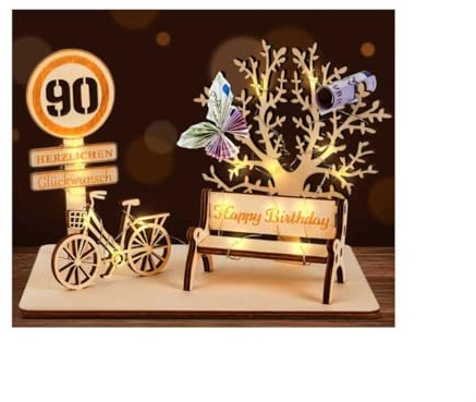 I LOVE MOM Geldgeschenk Geburtstag Holz, Fahrrad Geschenk, DIY Holz Schild Gästebuch Dreidimensionale Bäume Sitzbank Deko Zahlen für Geschenke, Hochzeiten, Partys, Geburtstage, Jubiläum (GYY-90)