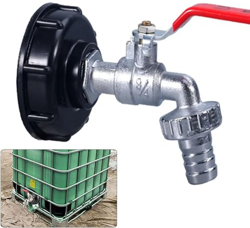 IBC Tank Adapter IBC Tote Tank Drain Adapter S60X6 to Brass Garden Tap with 3/4 Hose Fitting Oil Fuel Water (Aluminium-Plastic spout Fittings)