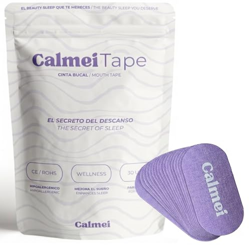 Calmei Tape – Cinta Bucal Hipoalergénica para Dormir | Mouth Tape for Sleeping | Antirronquidos, Mejora el Sueño y la Respiración Nasal | Pack 30 Unidades