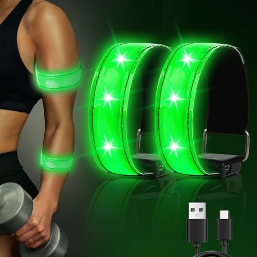 TaimeiMao 2 Stück LED Light Bracelet, LED Armband Aufladbar, Reflective LED Leuchtarmband mit USB, Wasserdichtes Reflektorband für Joggen, Radfahren & Hundewandern | Für alle Geeignet-