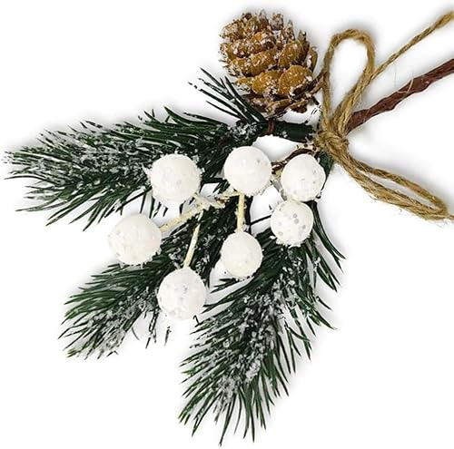 ZWLIYCHN Artificial Holly Berries 8pcs, White Christmas Picks Artificial Berries Stems Pine Cones Branches, Holly Spray for Winter Holiday Xmas Tree Christmas Wreath Decorations Gift DIY Ornament