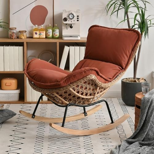 Bequemer Schaukelstuhl – handgefertigter Rattan-Webstuhl, gepolsterter Gleiter, Stillstuhl für Wohnzimmer/Schlafzimmer, einfach zu montieren
