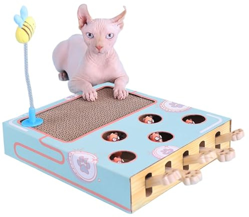 Juguetes de enriquecimiento para gatos de interior – Rascador de gatos 3 | en 1 | Almohadilla rascadora para gatos con juego de atrapar ratones y de gato, almohadilla rascadora multiusos
