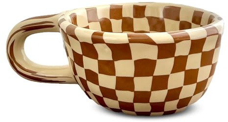 MerwDeeyt 170ml Checkered Coffee Mugs Brown Coffee Mug