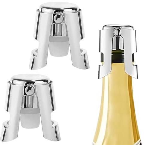 Chtaoxin 2 PCS Champagne Stopper - Reusable Stainless Steel Wine Stopper, Vacuum Sealed Bottle Saver Sealer, for Champagne, Cava, Prosecco, Sparkling Wine, and Regular Wine.